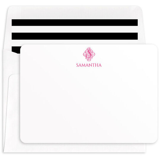Ornate Initial Flat Note Cards - Raised Ink